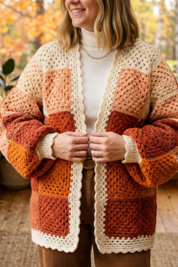 Autumn Sunset Ombre Granny Square Cardigan Free Pattern