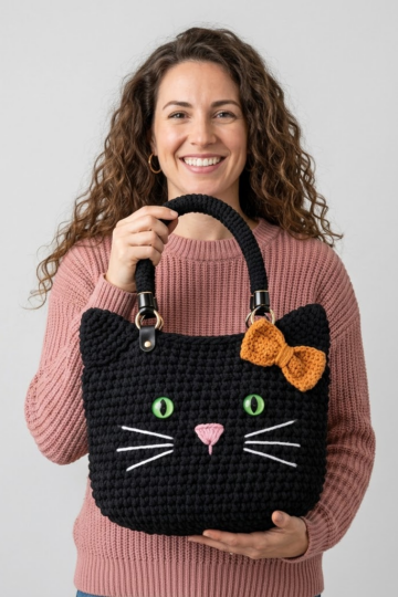 Black Cat Halloween Tote Bag Free Crochet Pattern