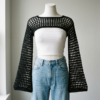 Black Fishnet Crochet Bell Sleeve Shrug Free Pattern