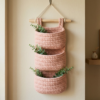 Blush Pink Boho Wall Basket Free Crochet Pattern