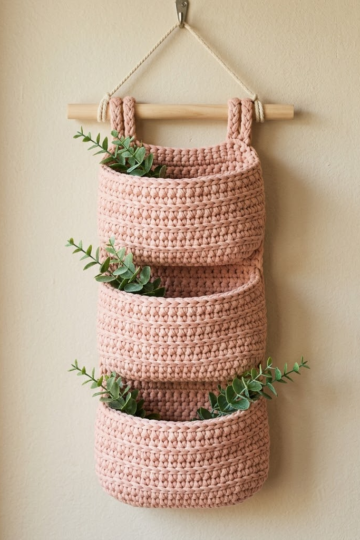 Blush Pink Boho Wall Basket Free Crochet Pattern