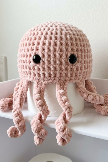Blush Pink Octopus Toilet Paper Cozy Free Crochet Pattern