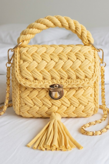 Butter Yellow Chunky Bag on Bed Free Pattern