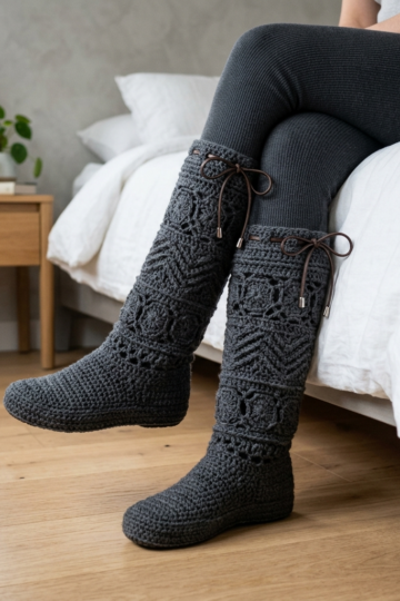 Charcoal Gray Modern Crochet Lace Boots Free Pattern