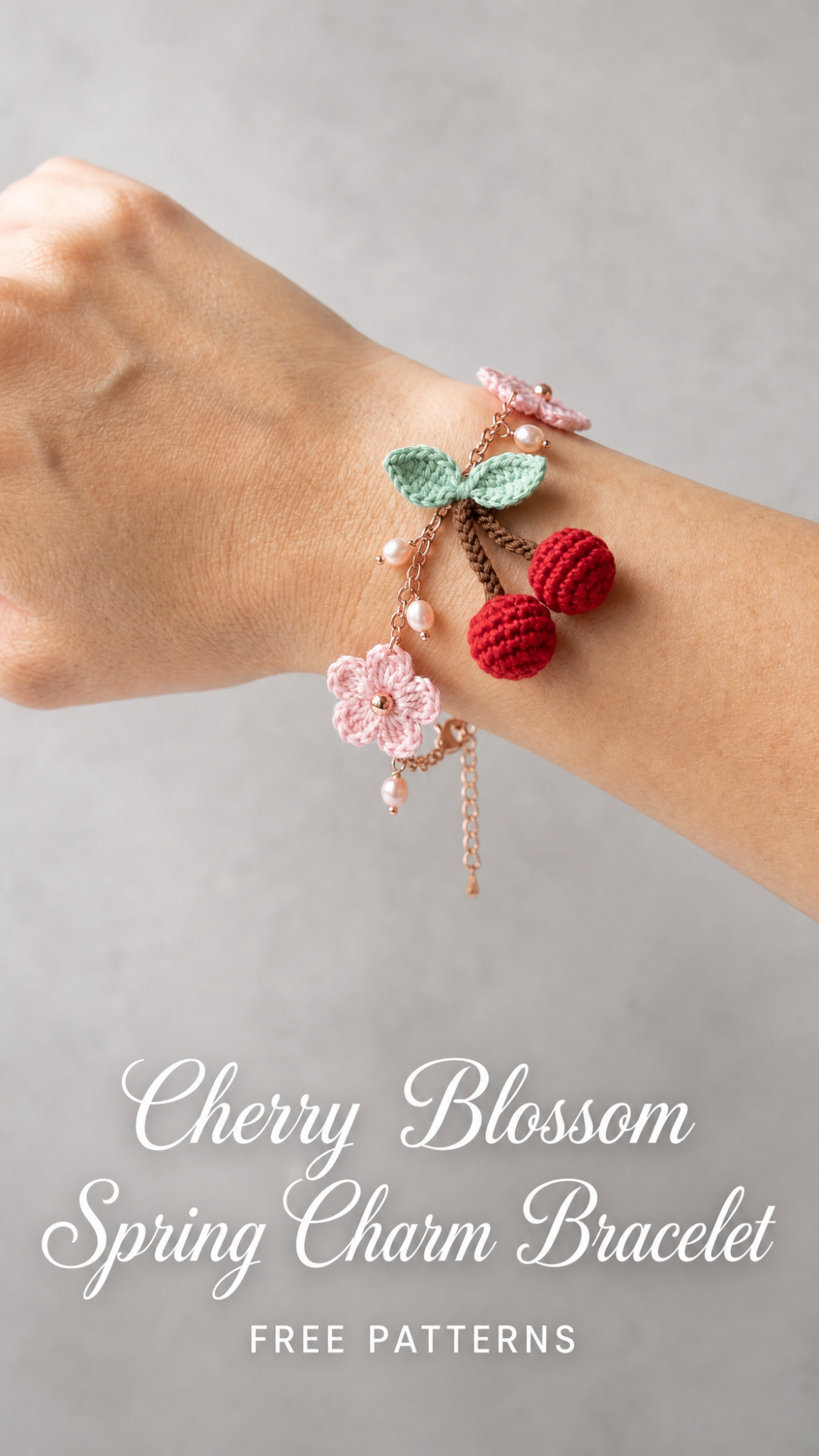 Cherry Blossom Spring Charm Bracelet Free Crochet Pattern