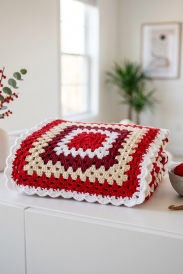 Christmas Peppermint Granny Square Blanket Free Crochet Pattern