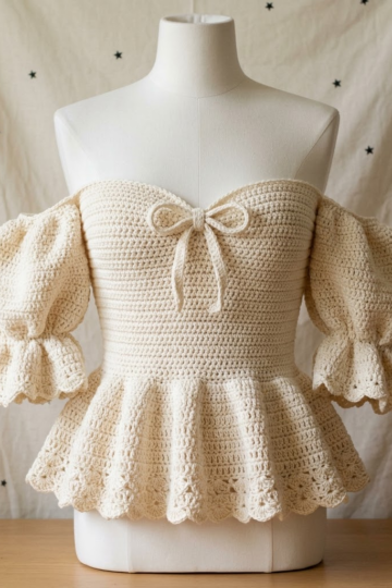 Creamy White Boho Peplum Sleeve Top Free Crochet Pattern