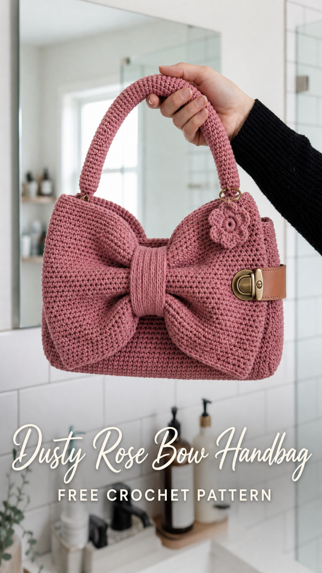 Dusty Rose Bow Handbag Free Crochet Pattern