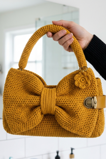 Dusty Rose Bow Handbag Free Crochet Pattern