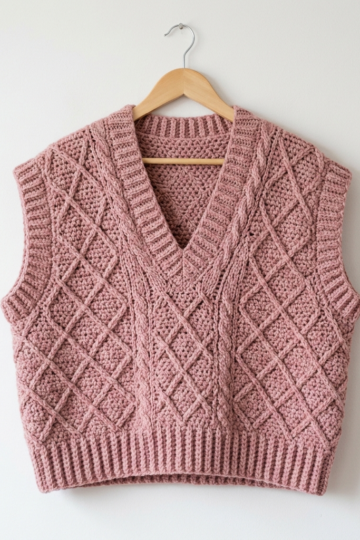 Dusty Rose Diamond Lattice Vest Free Crochet Pattern