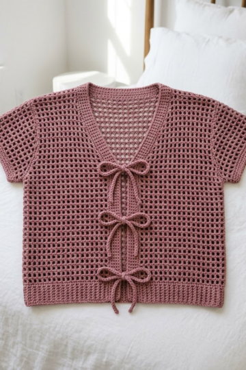 Dusty Rose Grid Tie Cardigan Free Crochet Pattern