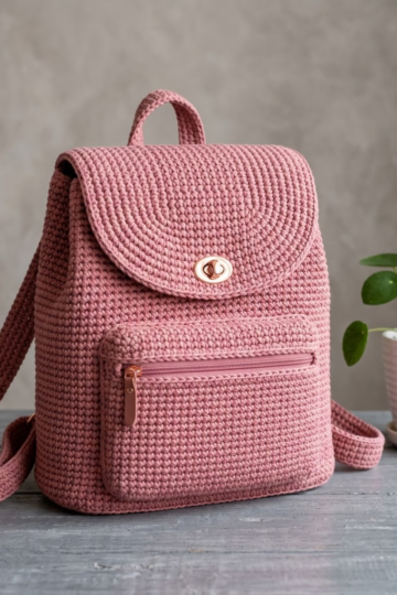 Dusty Rose Pink Crochet Backpack Free Pattern
