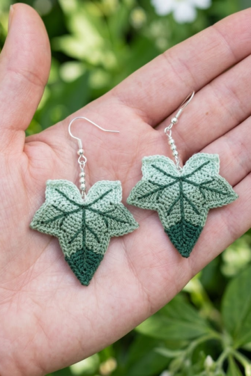 Forest Green Ivy Leaf Earrings Free Crochet Pattern