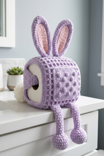 Lavender Bunny Toilet Paper Cozy Free Crochet Pattern