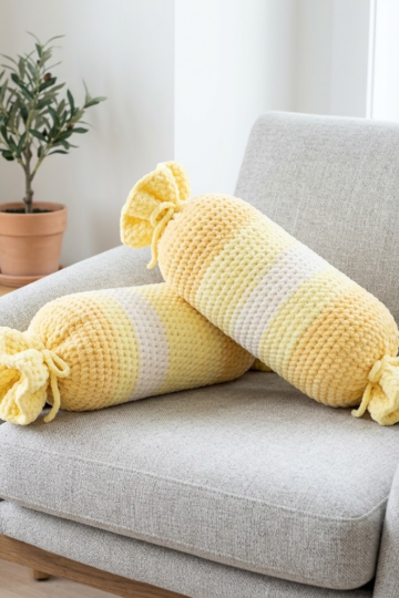 Lemon Sorbet Candy Bolster Pillow Free Crochet Pattern