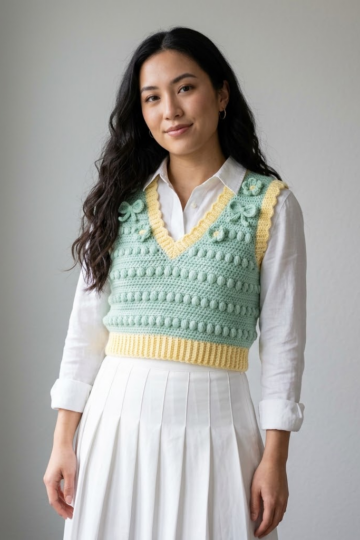 Mint Garden Bow Crochet Vest Free Crochet Pattern