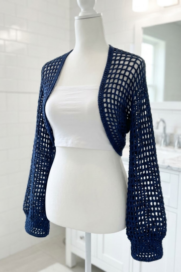 Navy Blue Open Weave Crochet Shrug Free Pattern