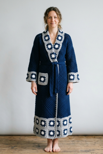Navy Starlight Granny Square Robe Free Pattern