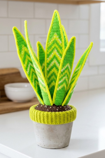 Neon Lime Snake Plant Amigurumi Free Crochet Pattern