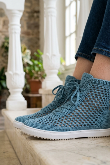 Ocean Blue Lattice Crochet High Tops Free Pattern
