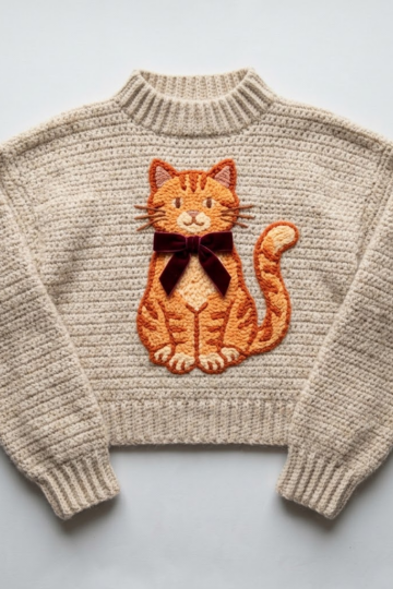 Orange Ginger Cat Velvet Bow Sweater Free Crochet Pattern