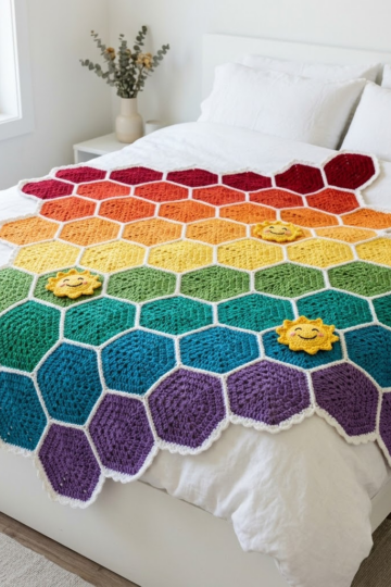 Rainbow Hexagon Pride Blanket Free Crochet Pattern