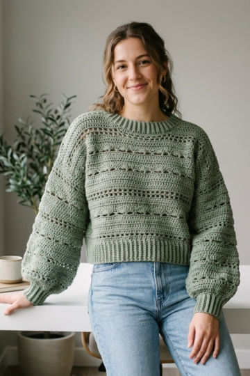 Sage Green Boho Lace Crochet Pullover Free Pattern