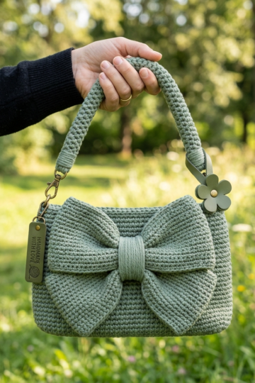 Sage Green Bow Handbag Free Crochet Pattern