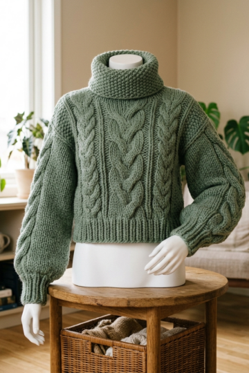 Sage Green Cable Knit Crop Sweater Free Crochet Pattern