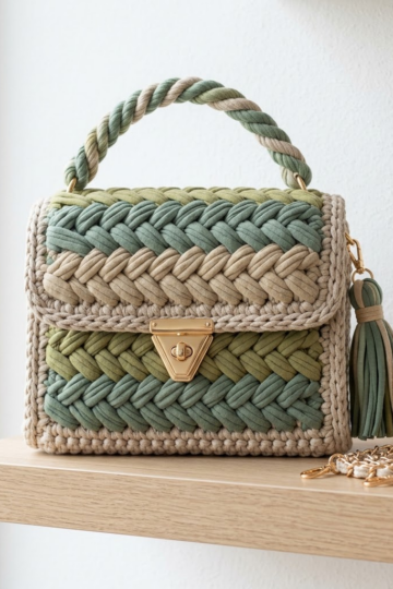 Sage Green Natural Minimalist Braided Bag Free Crochet Pattern