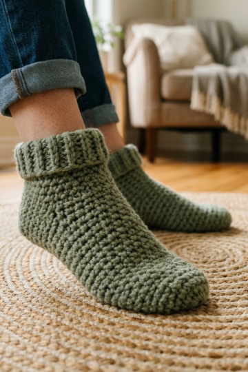 Sage Green Textured Slipper Socks Free Crochet Pattern