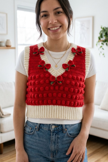 Strawberry Sweet Bow Crochet Vest Free Crochet Pattern