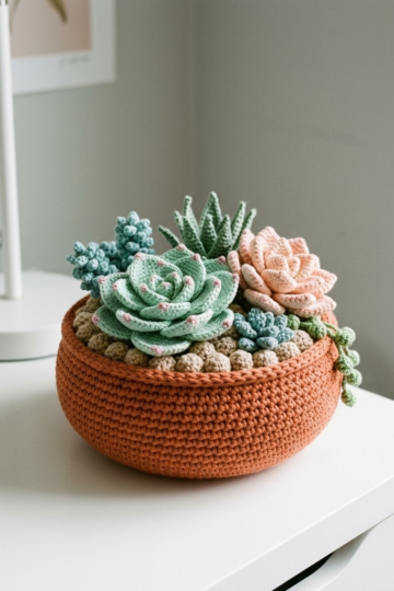 Succulent Garden Crochet Bowl Free Crochet Pattern