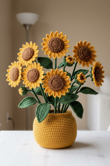 Sunny Sunflower Crochet Pot Free Crochet Pattern