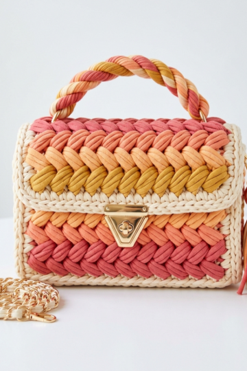 Sunset Coral Gradient Braided Bag Free Crochet Pattern