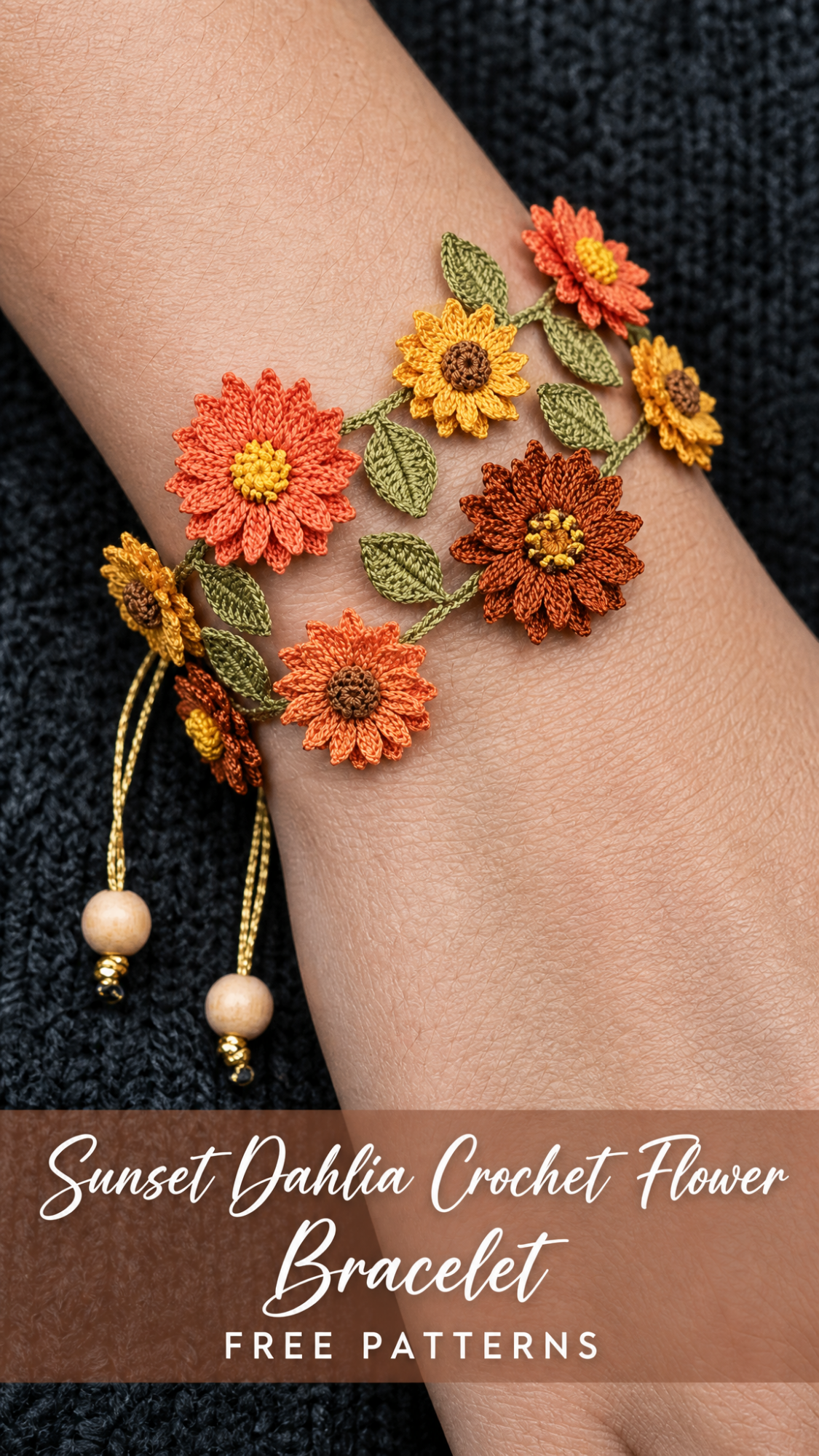 Sunset Dahlia Crochet Flower Bracelet Free Pattern
