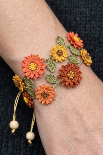 Sunset Dahlia Crochet Flower Bracelet Free Pattern
