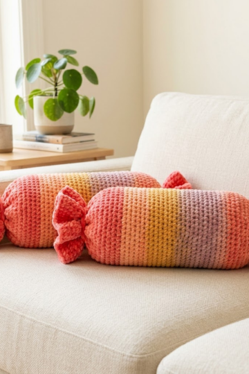 Sunset Gradient Candy Bolster Pillow Free Crochet Pattern
