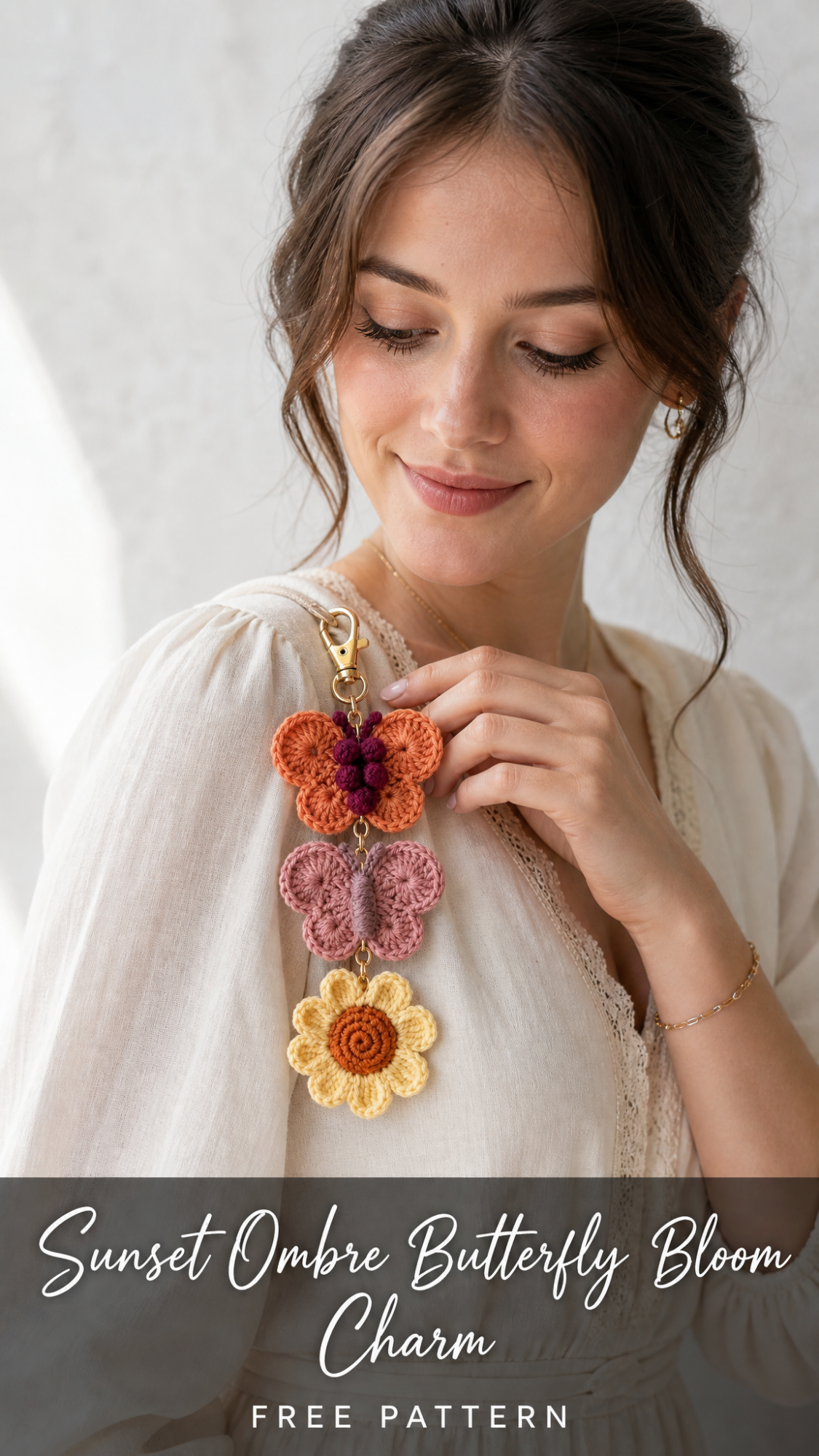 Sunset Ombre Butterfly Bloom Charm Free Crochet Pattern
