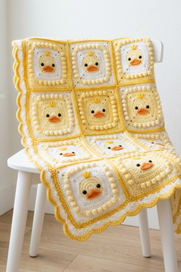 Sunshine Yellow Duckling Granny Square Blanket Free Pattern