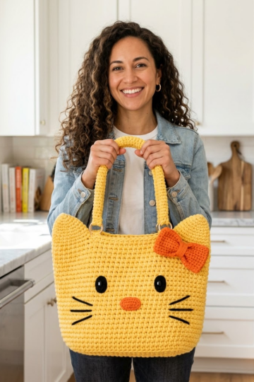 Sunshine Yellow Kitty Tote Bag Free Crochet Pattern