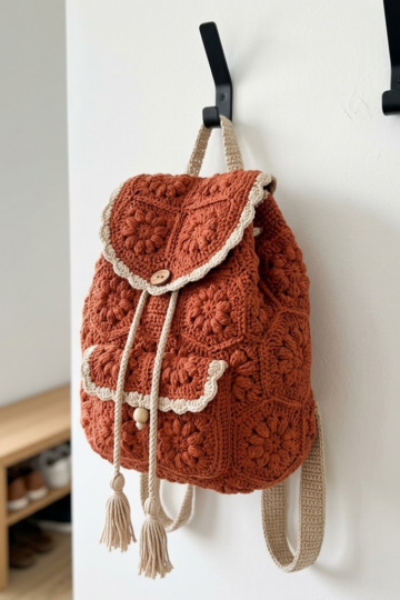 Terracotta Earthy Granny Square Backpack Crochet Pattern