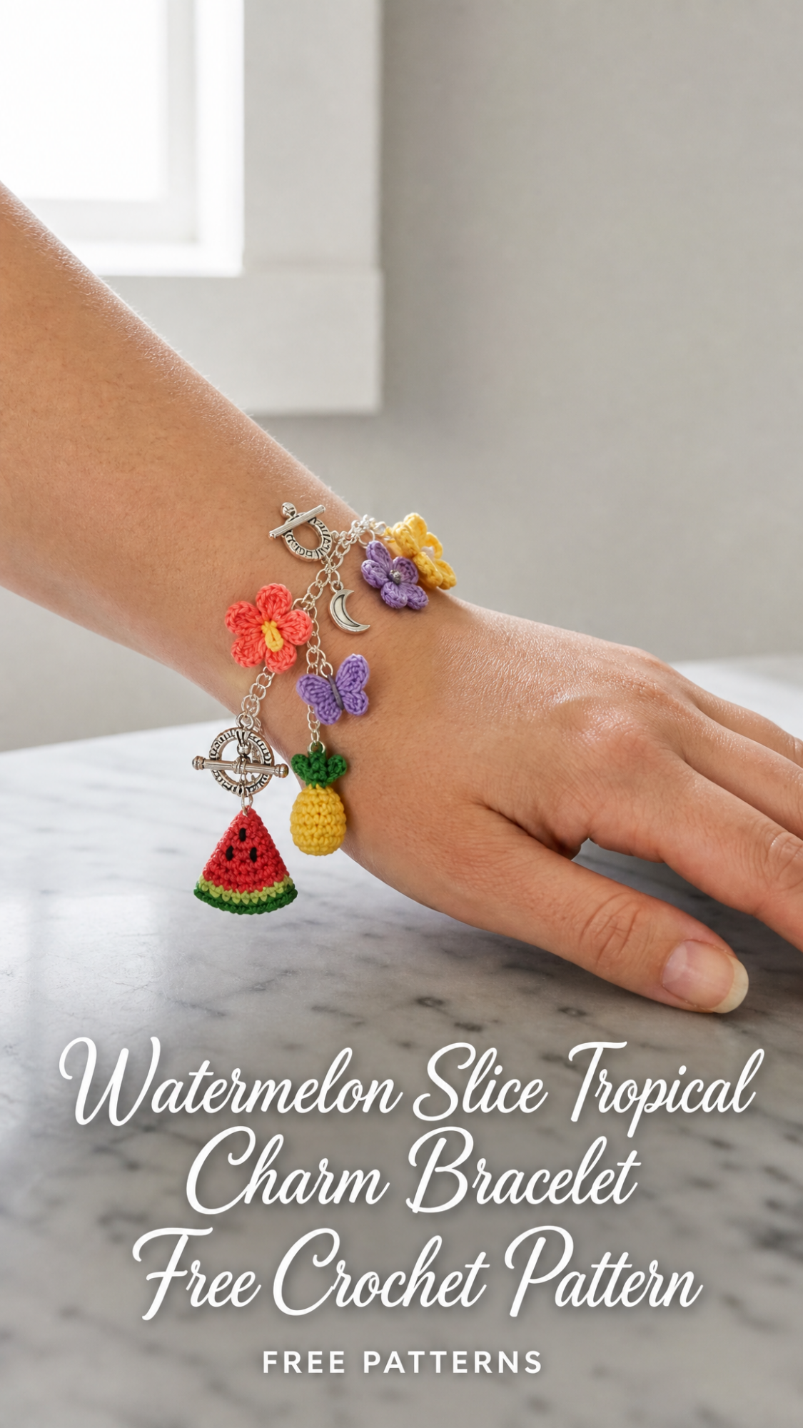 Watermelon Slice Tropical Charm Bracelet Free Crochet Pattern