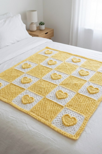Yellow Heart Granny Square Baby Blanket Free Crochet Pattern