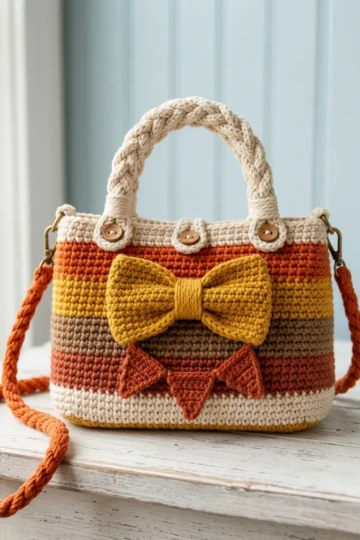 Autumn Harvest Bow Handbag Free Crochet Pattern