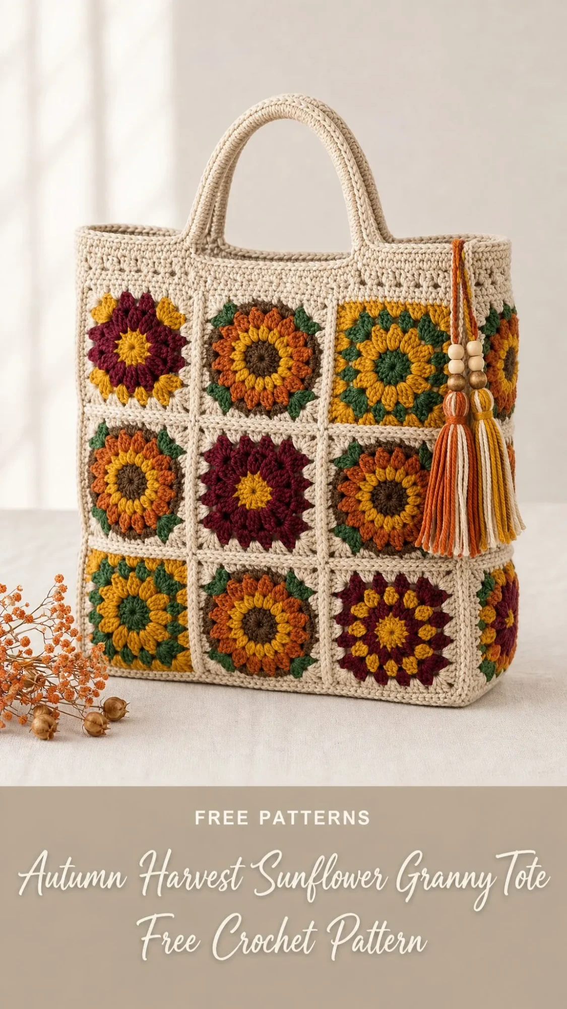 Autumn Harvest Sunflower Granny Tote Free Crochet Pattern