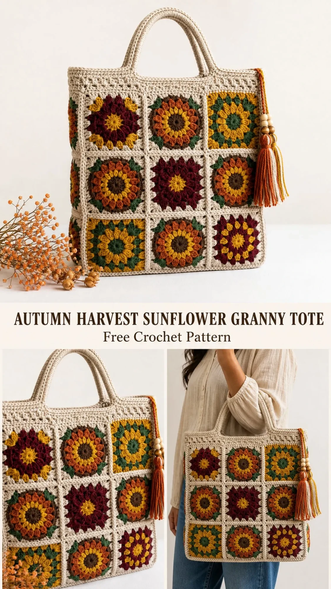 Autumn Harvest Sunflower Granny Tote Free Crochet Pattern