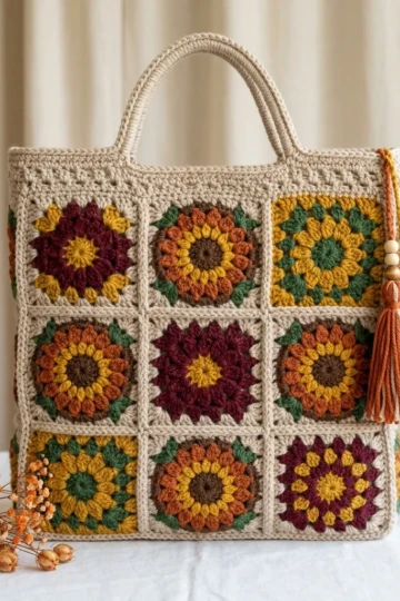 Autumn Harvest Sunflower Granny Tote Free Crochet Pattern