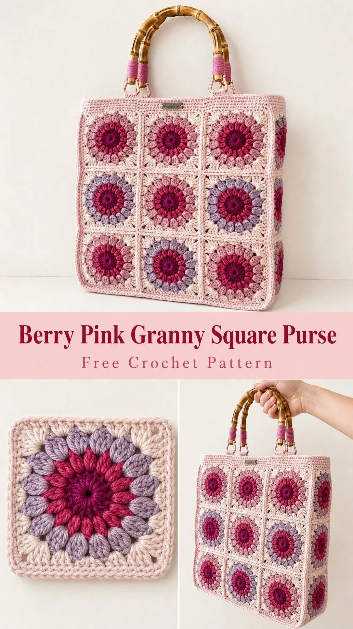Berry Pink Granny Square Purse Free Crochet Pattern
