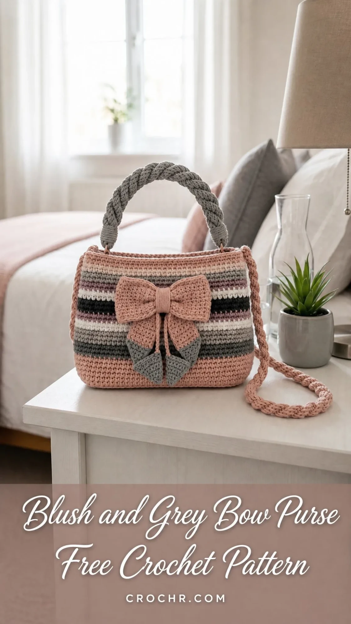 Blush and Grey Bow Purse Free Crochet Pattern